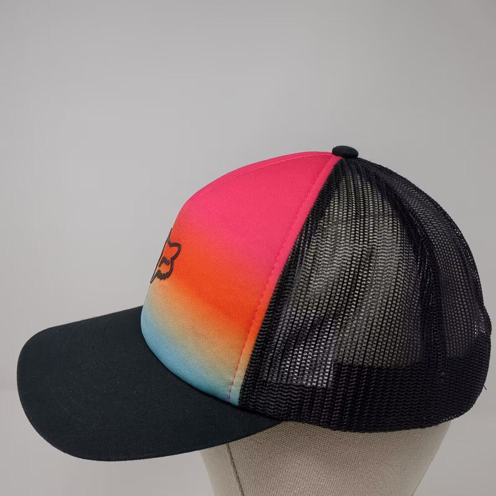 Fox Racing Trucker Hat Black Pink Gradient Logo Mesh Back Snapback OSFA Headwear - Picture 3 of 11